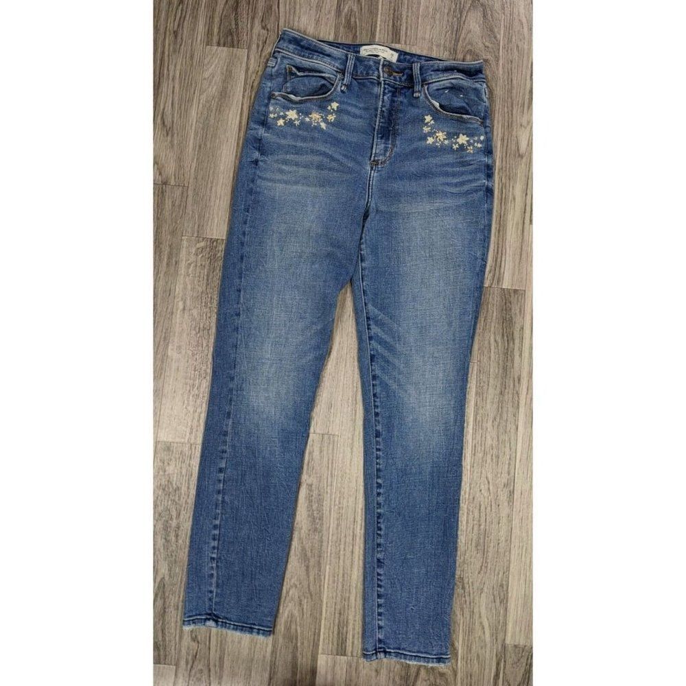 Abercrombie & Fitch Women Size 28 / 6 R Embroidered Skinny Ankle High Rise Jeans